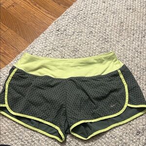 Nike Women's Dark Grey and Lime Athletic running Shorts